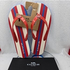 Coach Zayn Flip Flop Stripe Print Slip-on Red White Blue Womens Size 10